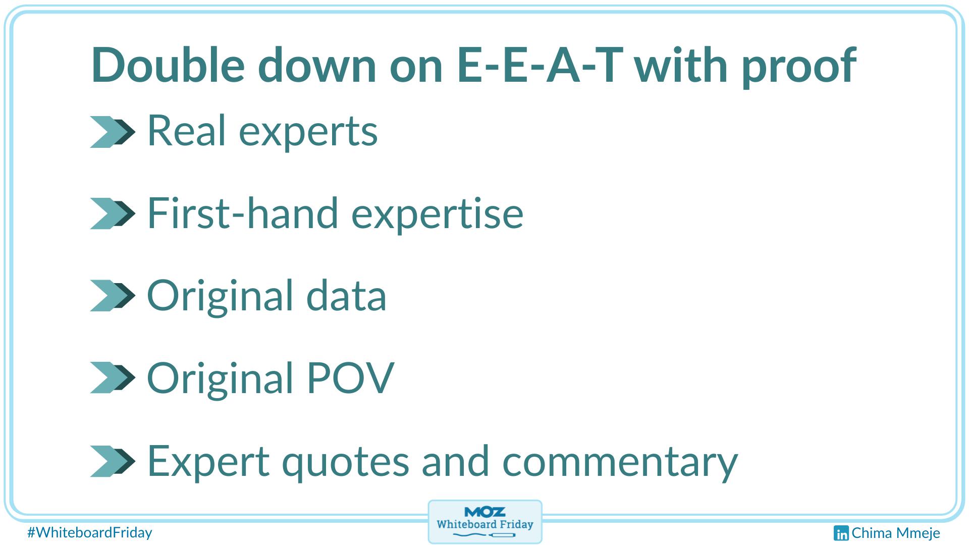 Zoomed-in portion of the digital whiteboard outlining the section on doubling down on E-E-A-T.