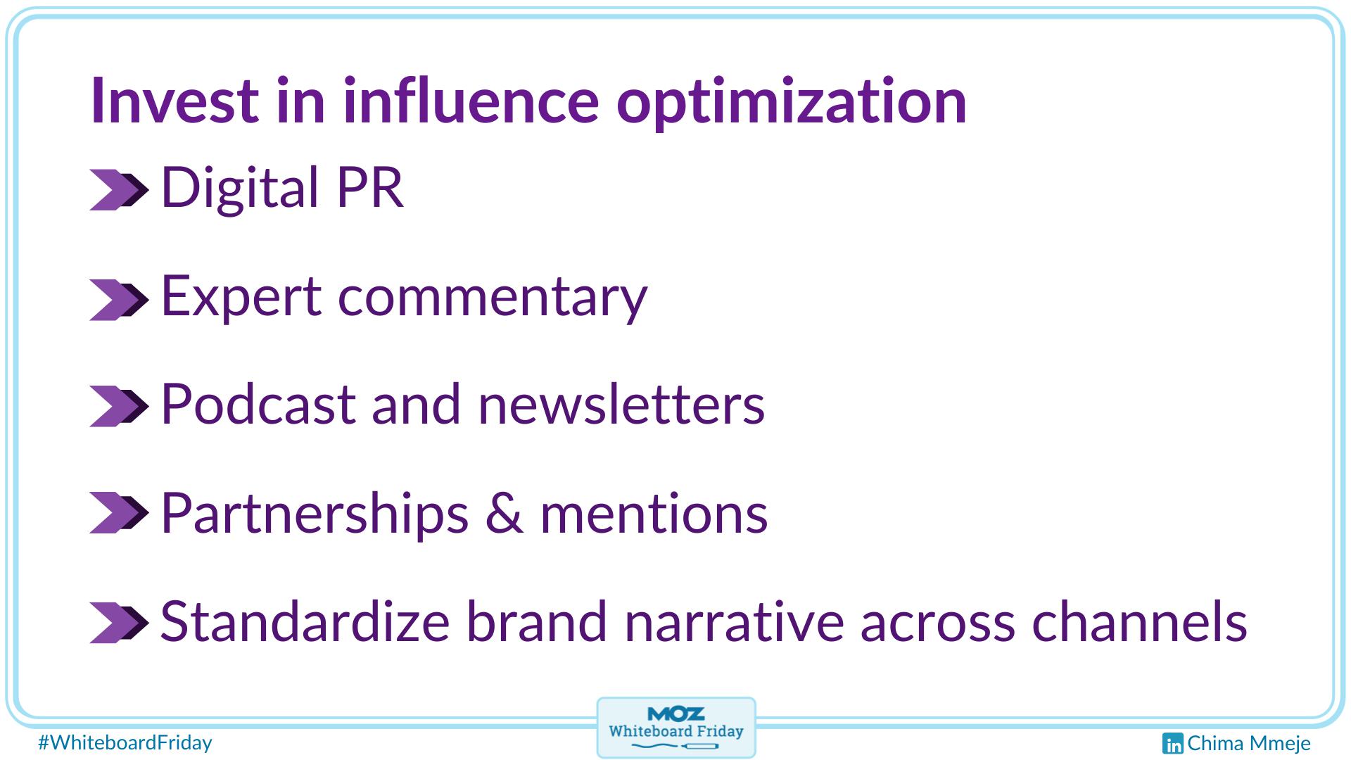 Zoomed-in portion of the digital whiteboard outlining the section on investing in influence optimization.