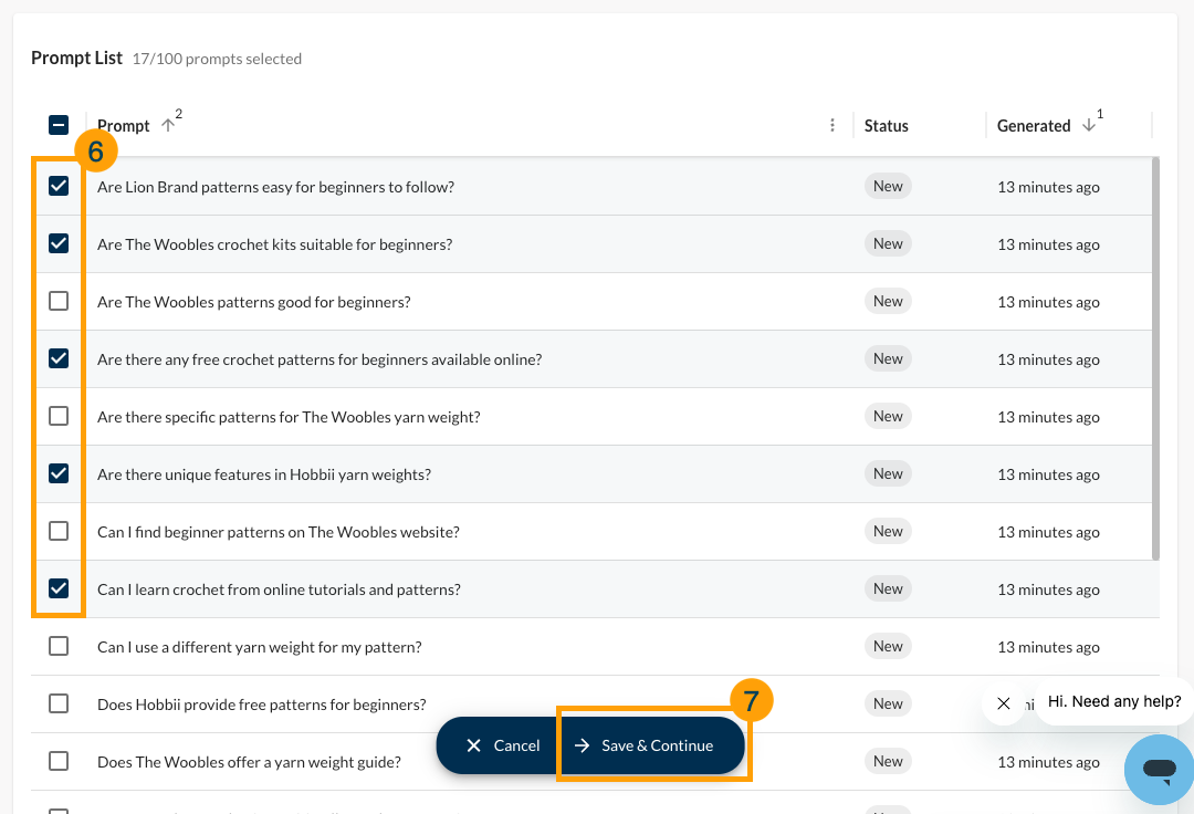 Screenshot showing the next 2 steps needed for setting up your AI visibility dashboard as outlined here.
